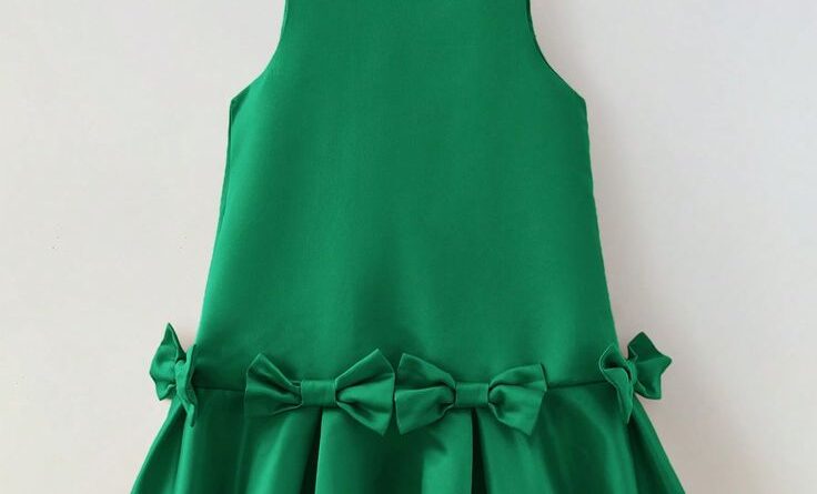 Elegant Dark Green Bow Dress for Girls